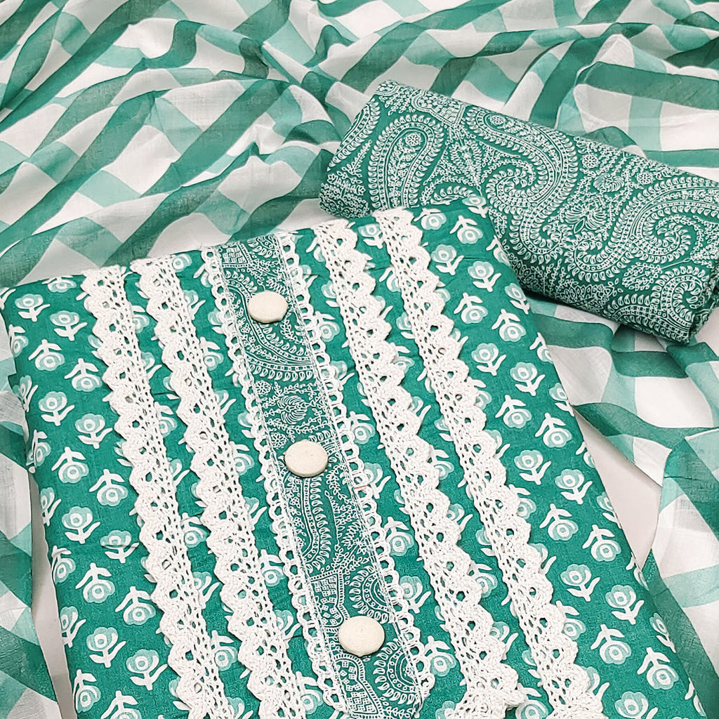 Green Floral Printed Pure Cotton Dress Material