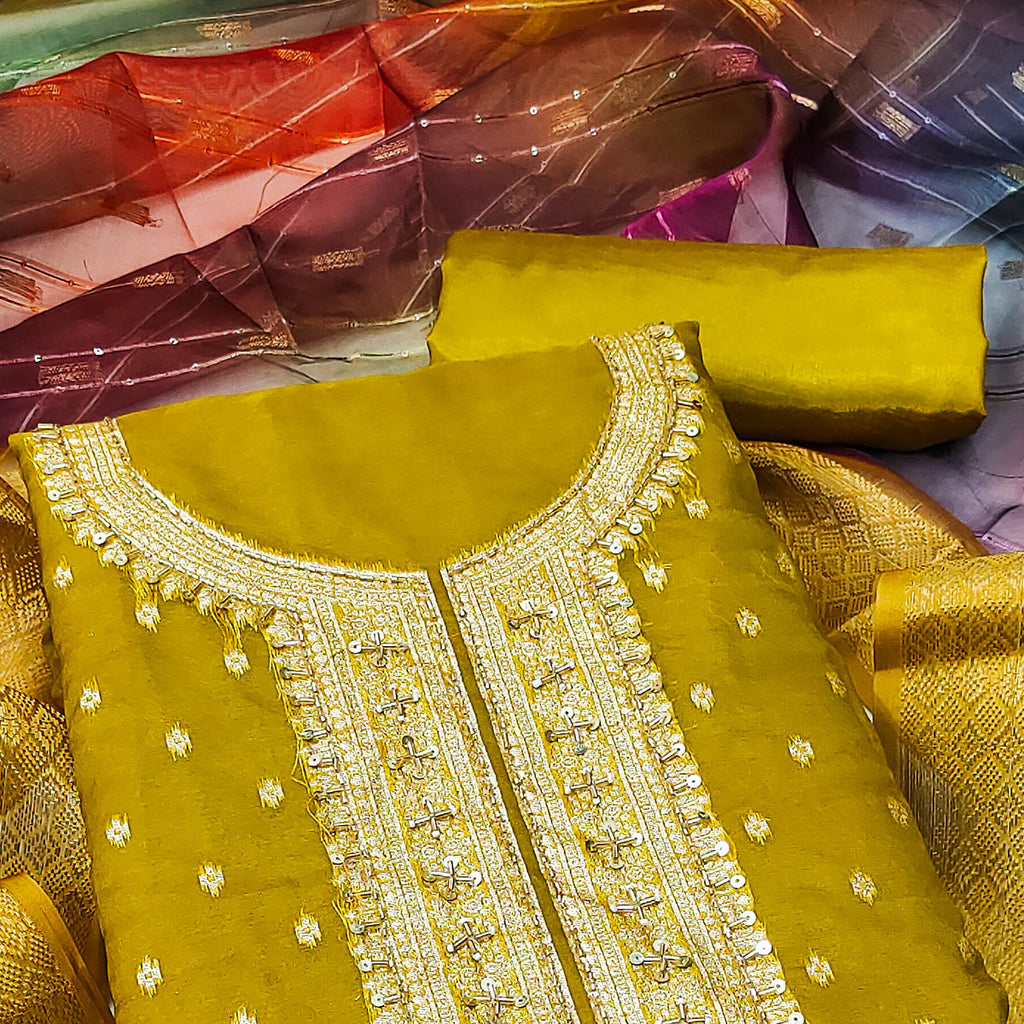 Olive Butti Design Woven Organza Dress Material