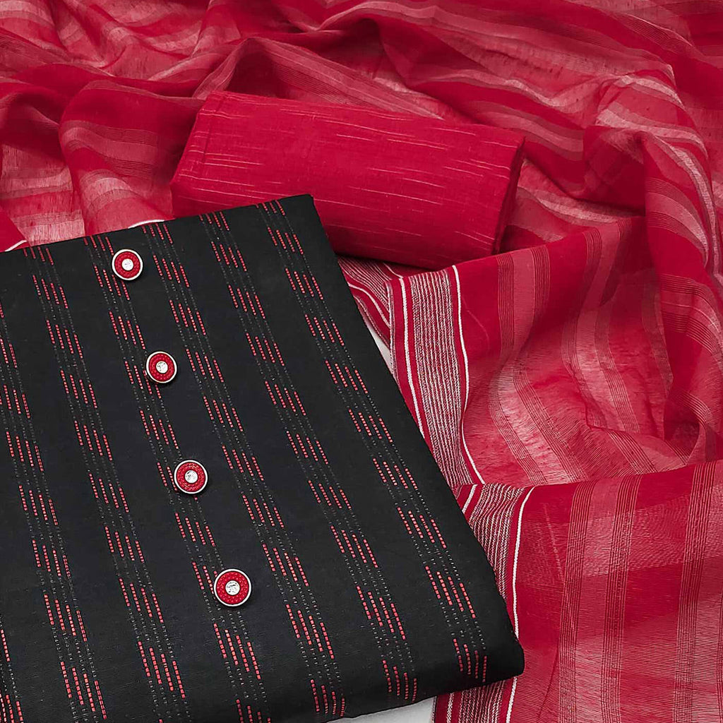 Black Woven Pure Cotton Dress Material