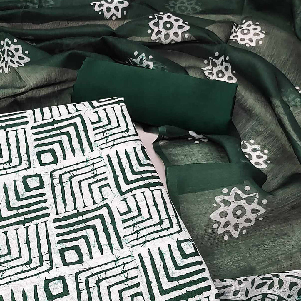 Green Geometric Printed Pure Cotton Dress Material