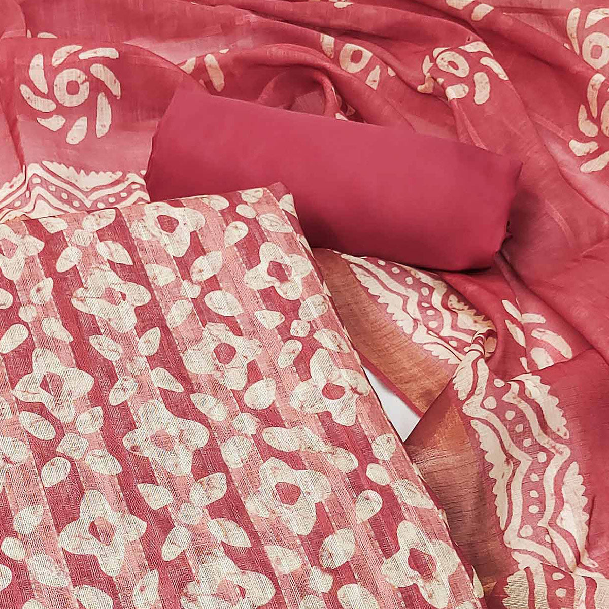 Pink Printed Pure Cotton Dress Material