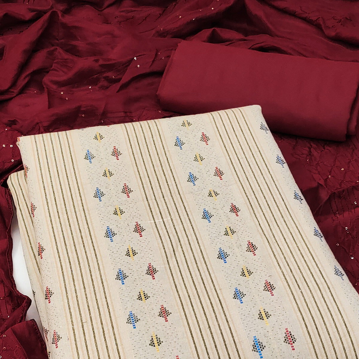 Cream Woven Pure Cotton Dress Material