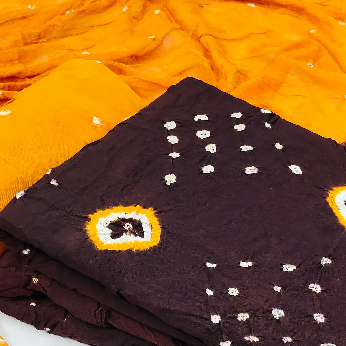 Dark Brown Tie & Dye Printed Rayon Dress Material