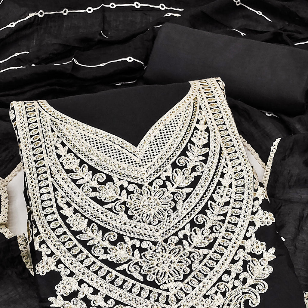 Black Floral Embroidered Georgette Dress Material