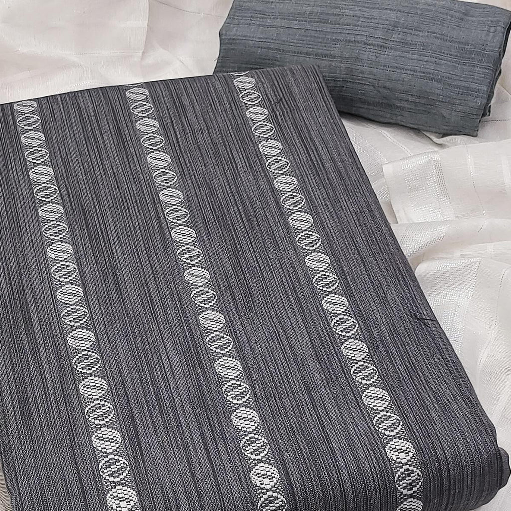 Intricate Weaving Work on Grey Pure Cotton Dress Material
