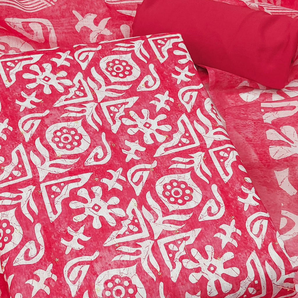 Pink Traditional Batik Print on Linen Dress Material