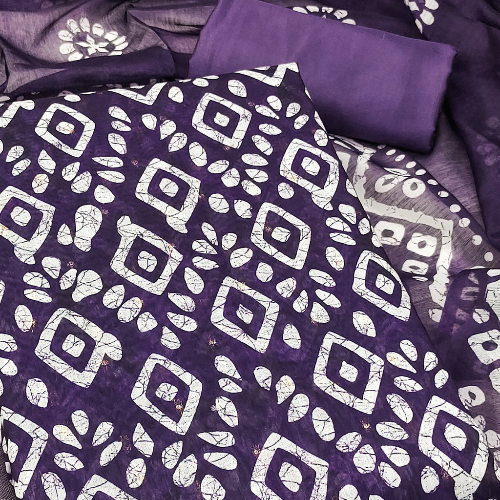 Blue Chanderi Silk Dress Material With Traditional Batik Prints