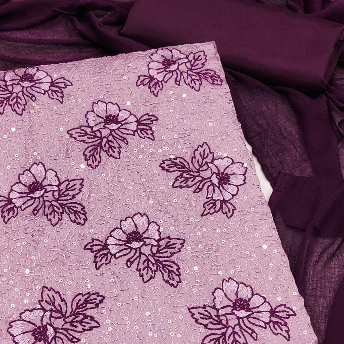 Light Pink Silk Blend Dress Material with Sequin Embroidery