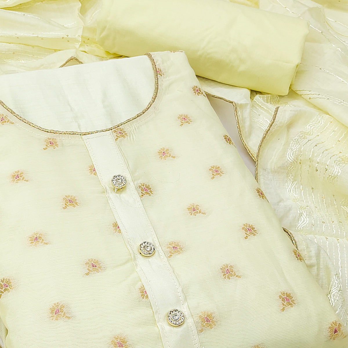 Lime Yellow Banarasi Silk Traditional Weaving Dress Material