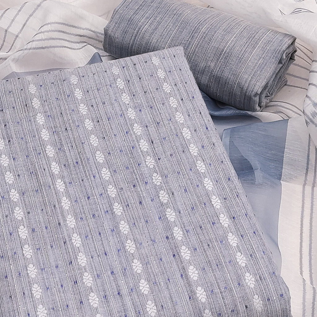 Classic Sky Blue Pure Cotton Dress Material Featuring Intricate Weaving