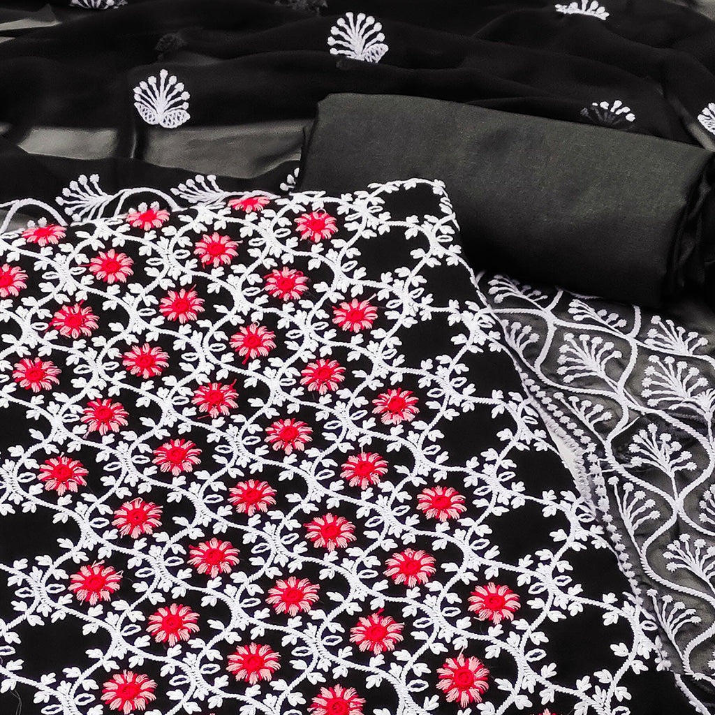 Black Embroidered Georgette Dress Material