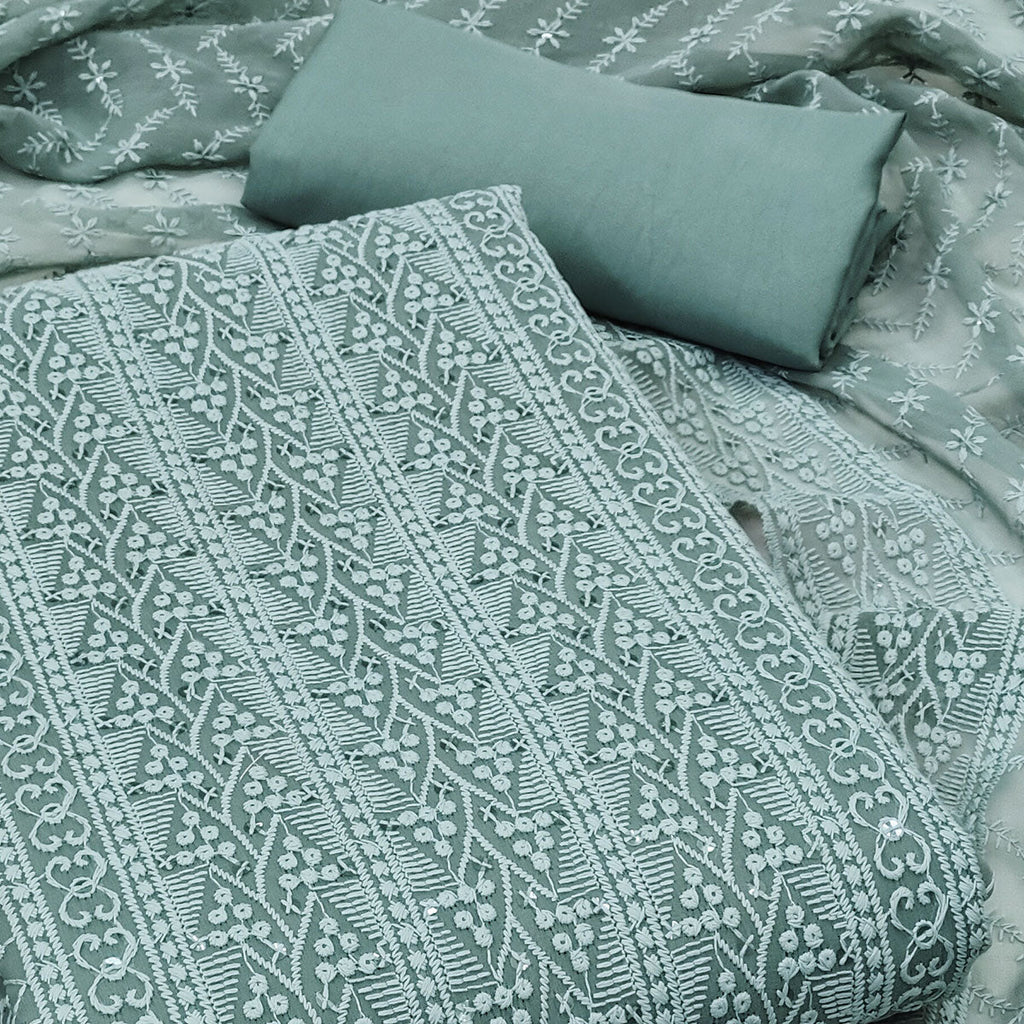 Grey Embroidered Georgette Dress Material