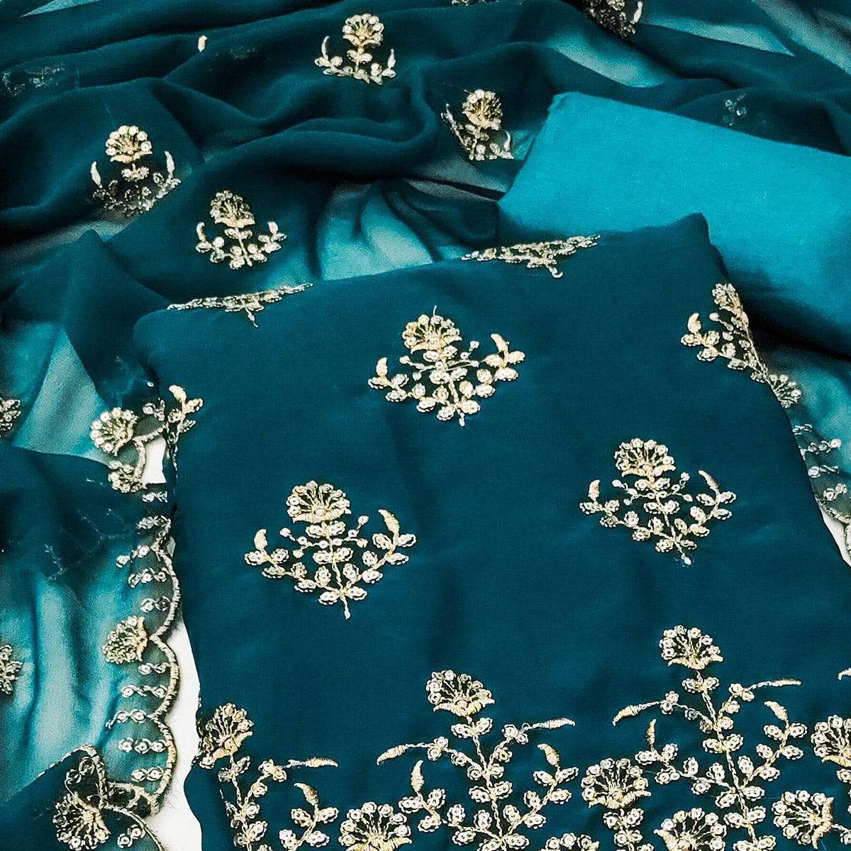 Morpich Floral Sequins Embroidered Georgette Dress Material