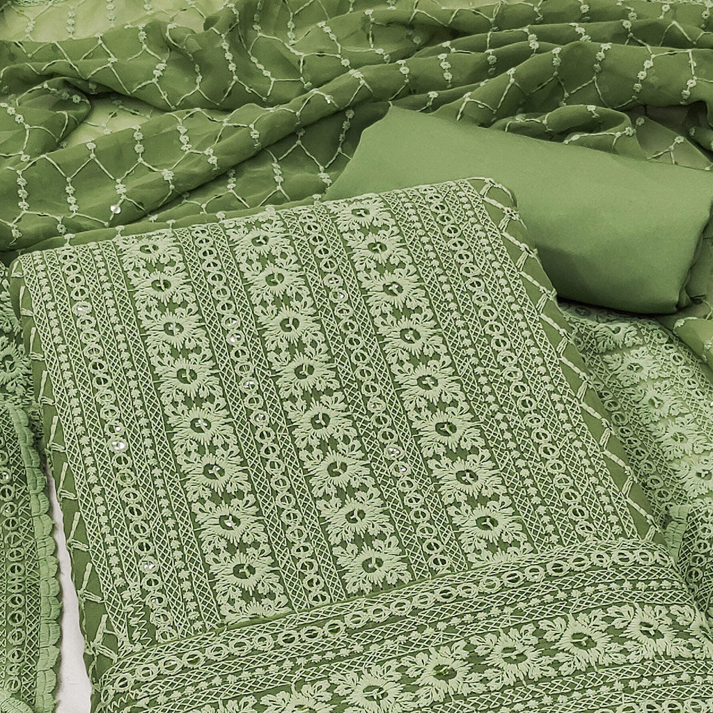 Green Chikankari Work Georgette Dress Material