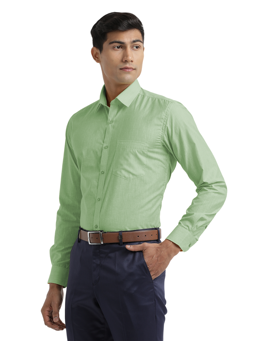 Light Green Poly Cotton Solid Shirt