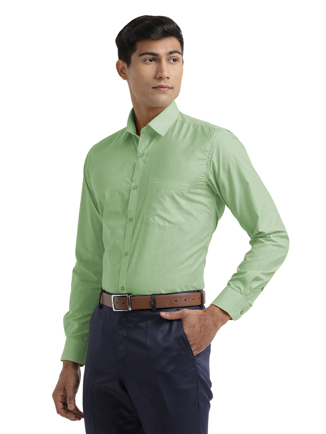 Light Green Poly Cotton Solid Shirt