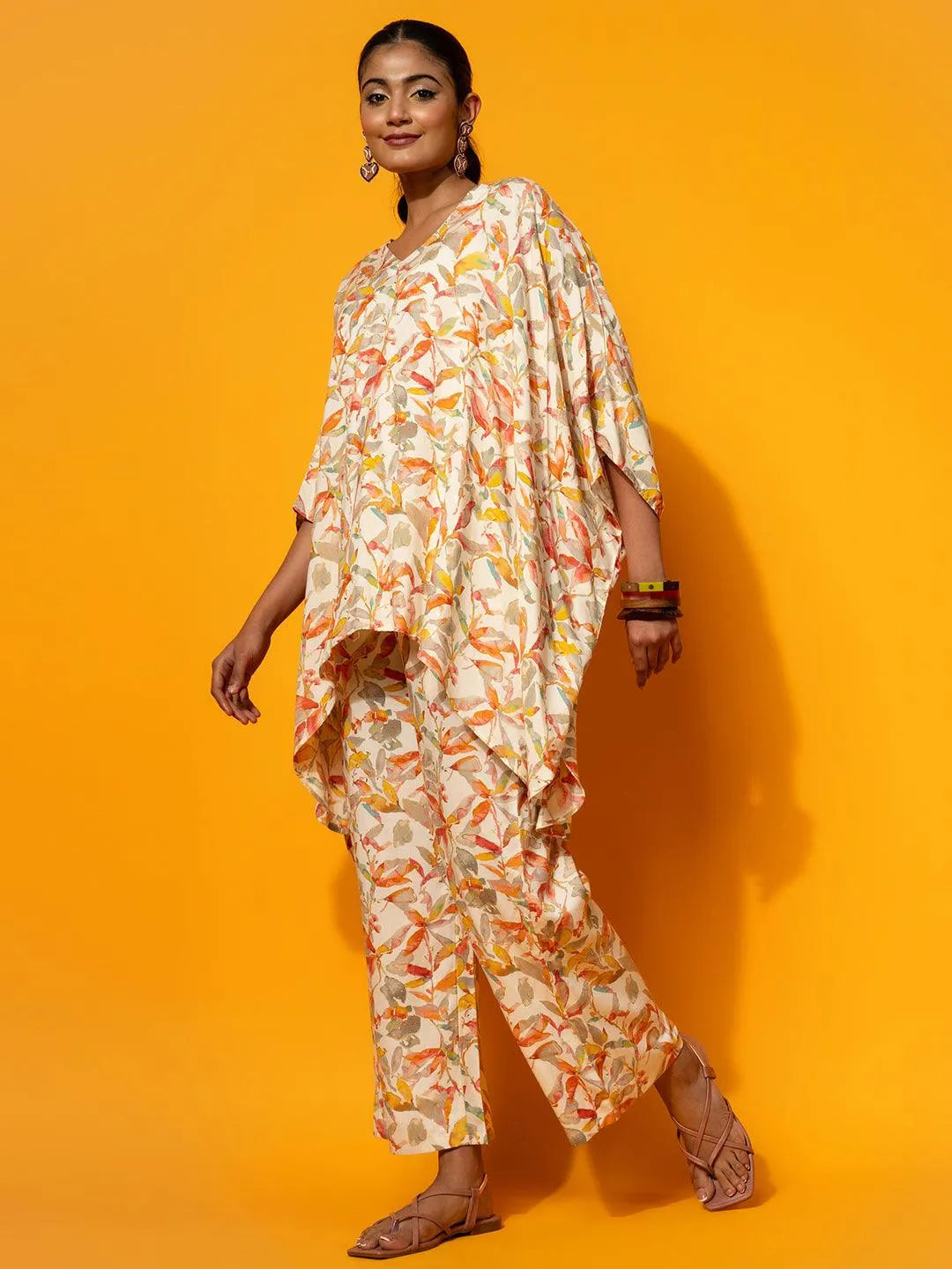 Cream Printed Rayon Co-Ords