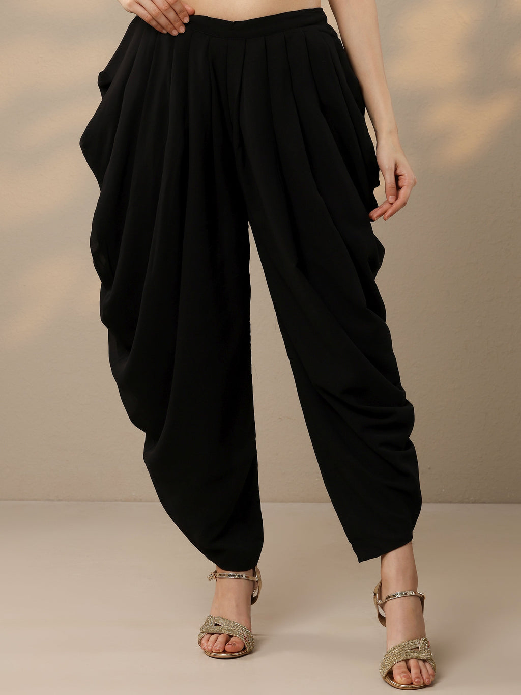 Black Embellished Georgette Dhoti Saree