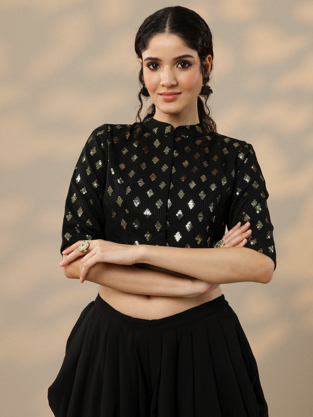 Black Embellished Georgette Dhoti Saree