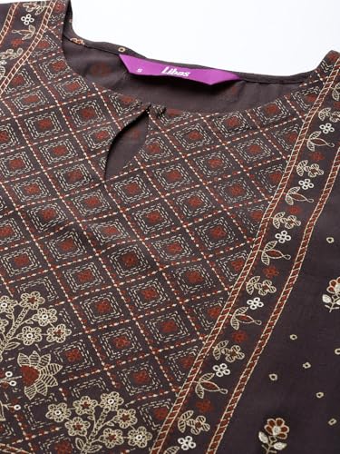 Charcoal Printed Silk Blend Straight Kurta With Dupatta