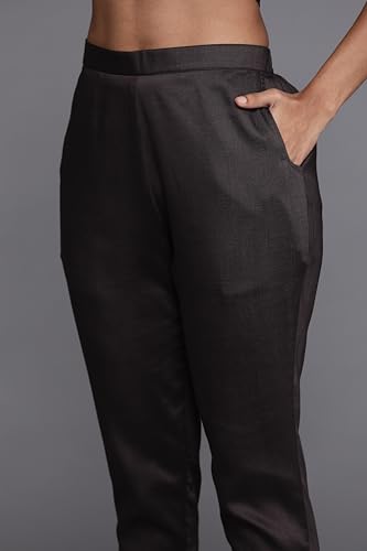 Charcoal Printed Silk Blend Straight Kurta With Dupatta