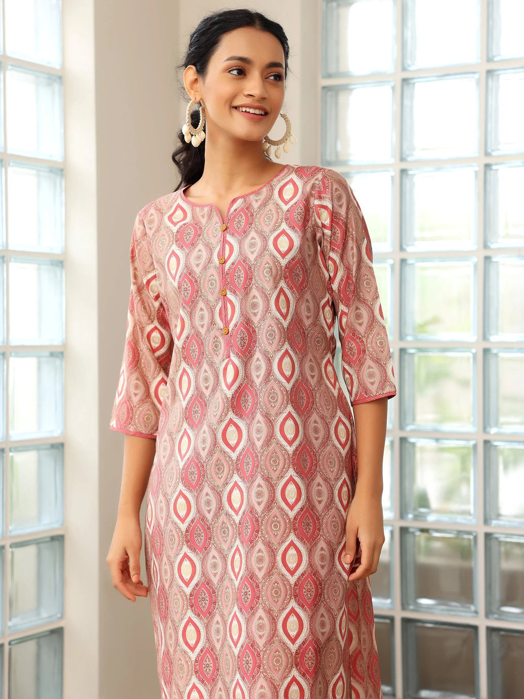 Mauve Printed Silk Blend Straight Suit With Dupatta