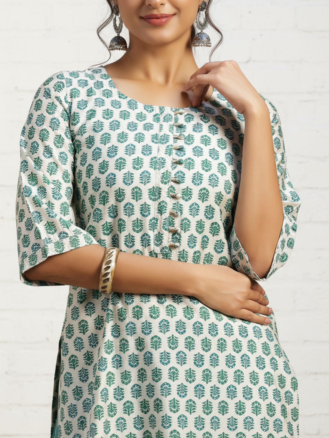 Beige Printed Silk Blend Straight Suit With Dupatta