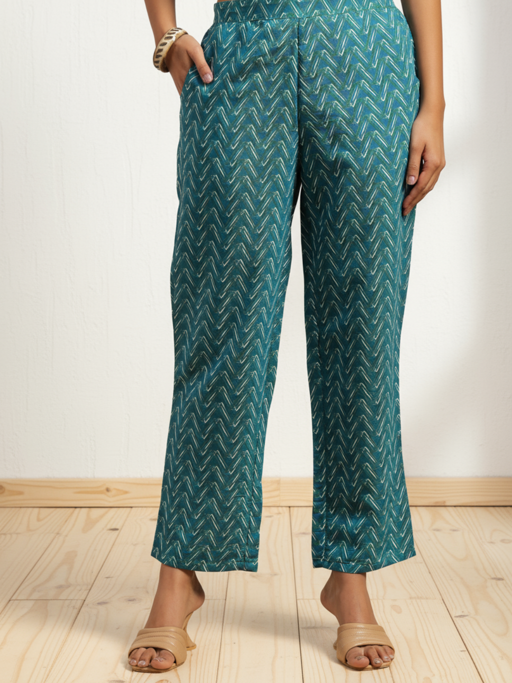 Beige Printed Silk Blend Straight Suit With Dupatta