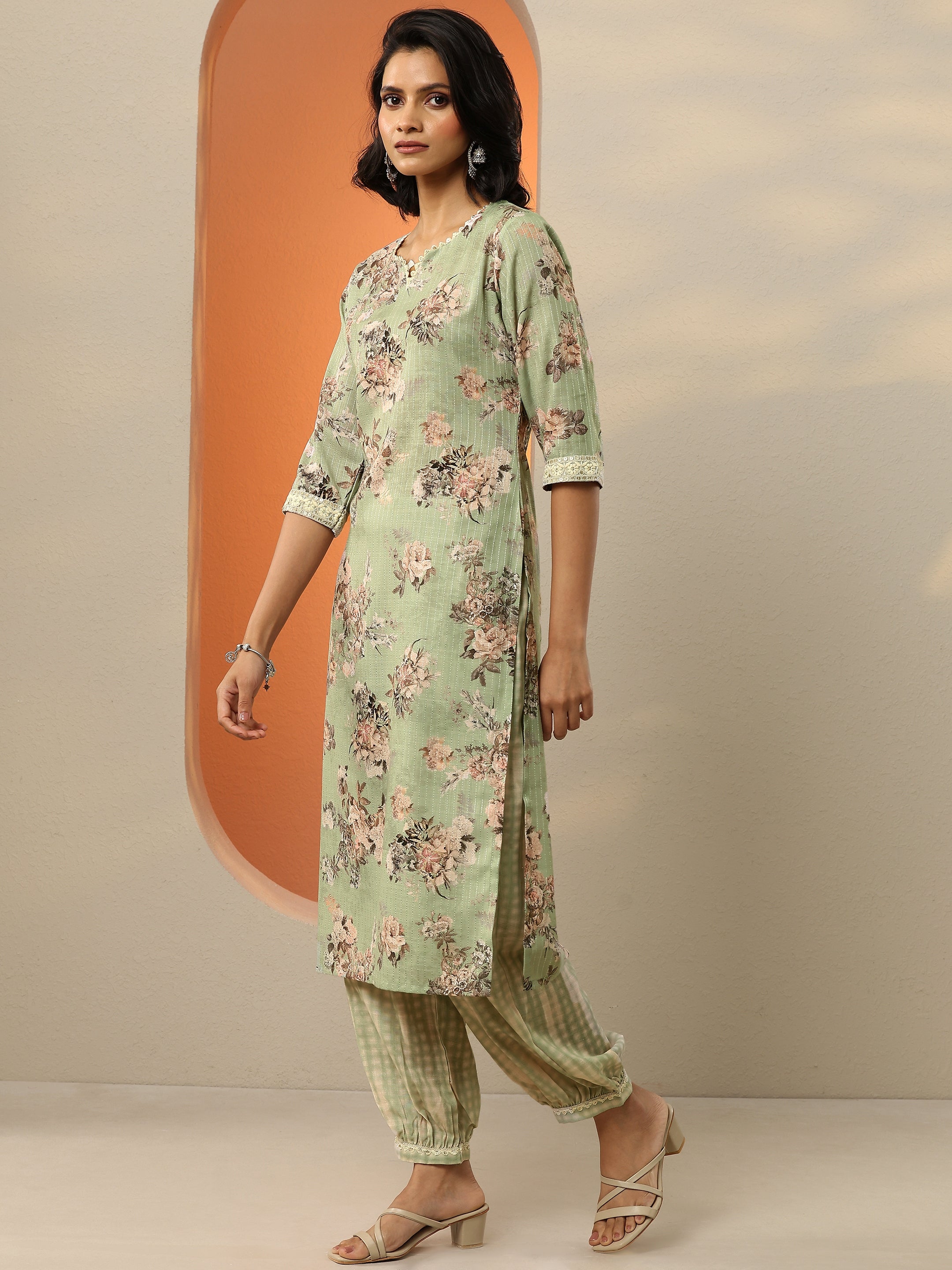 Green Printed Cotton Straight Suit With Dupatta