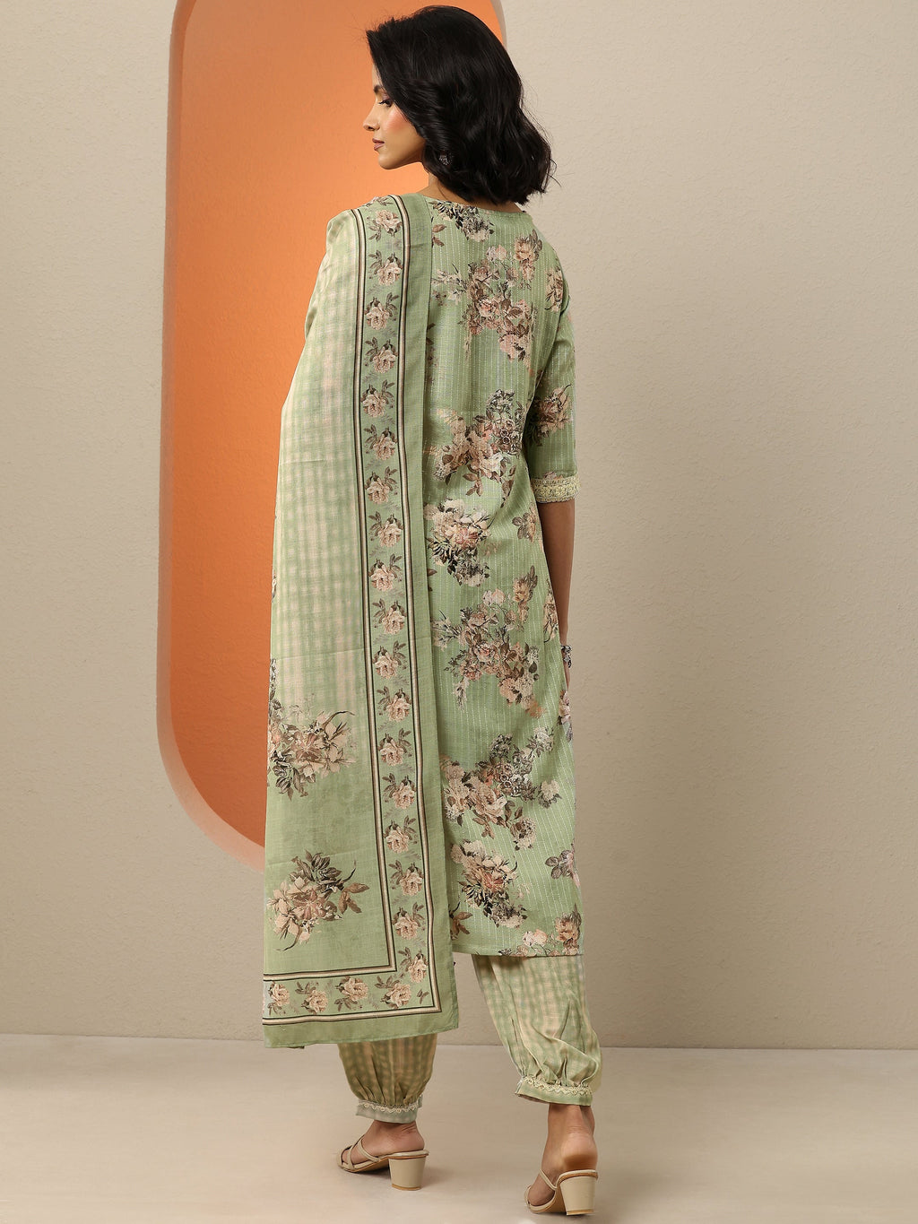 Green Printed Cotton Straight Suit With Dupatta