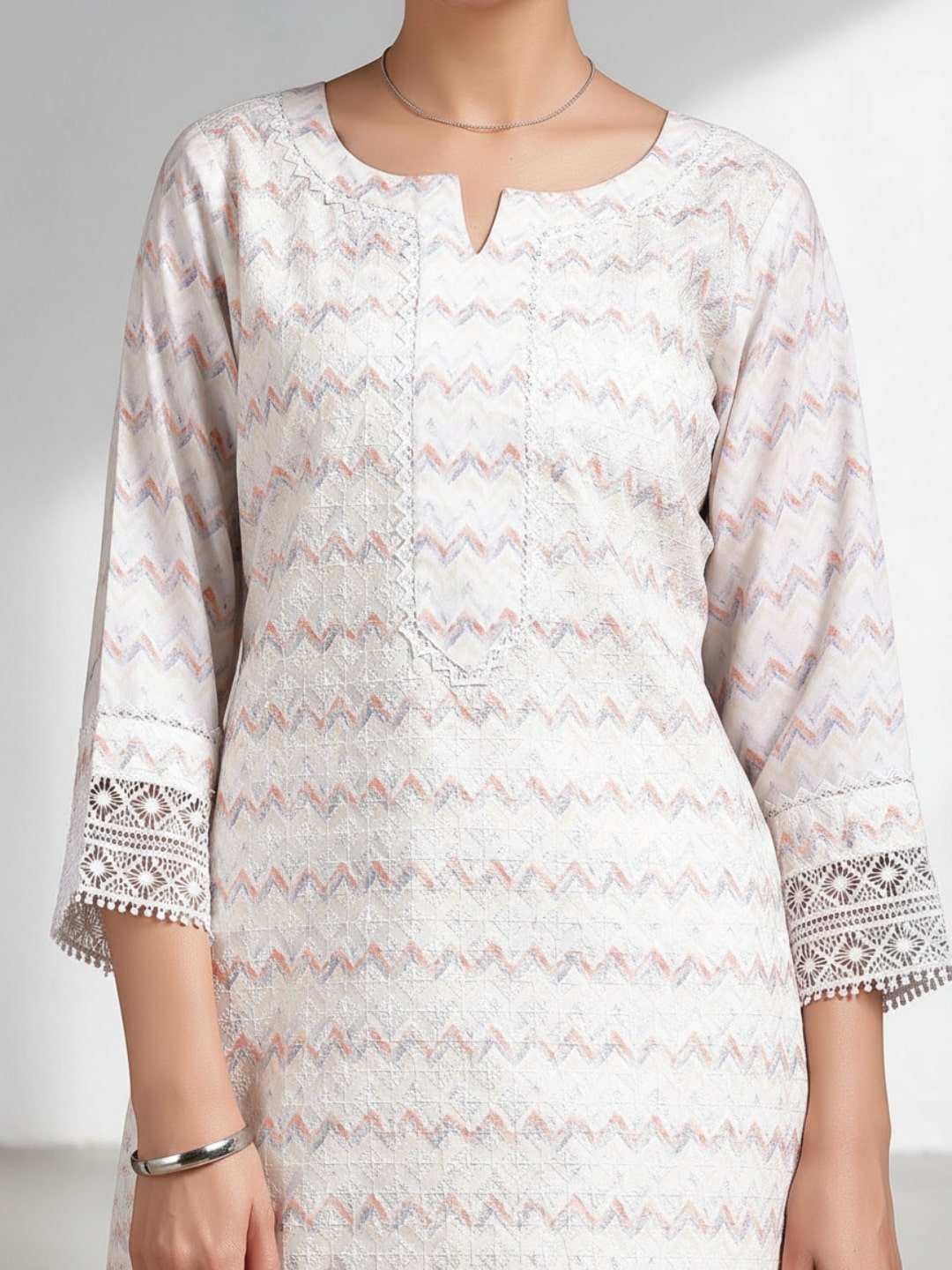 Off White Embroidered Cotton Blend Straight Suit With Dupatta