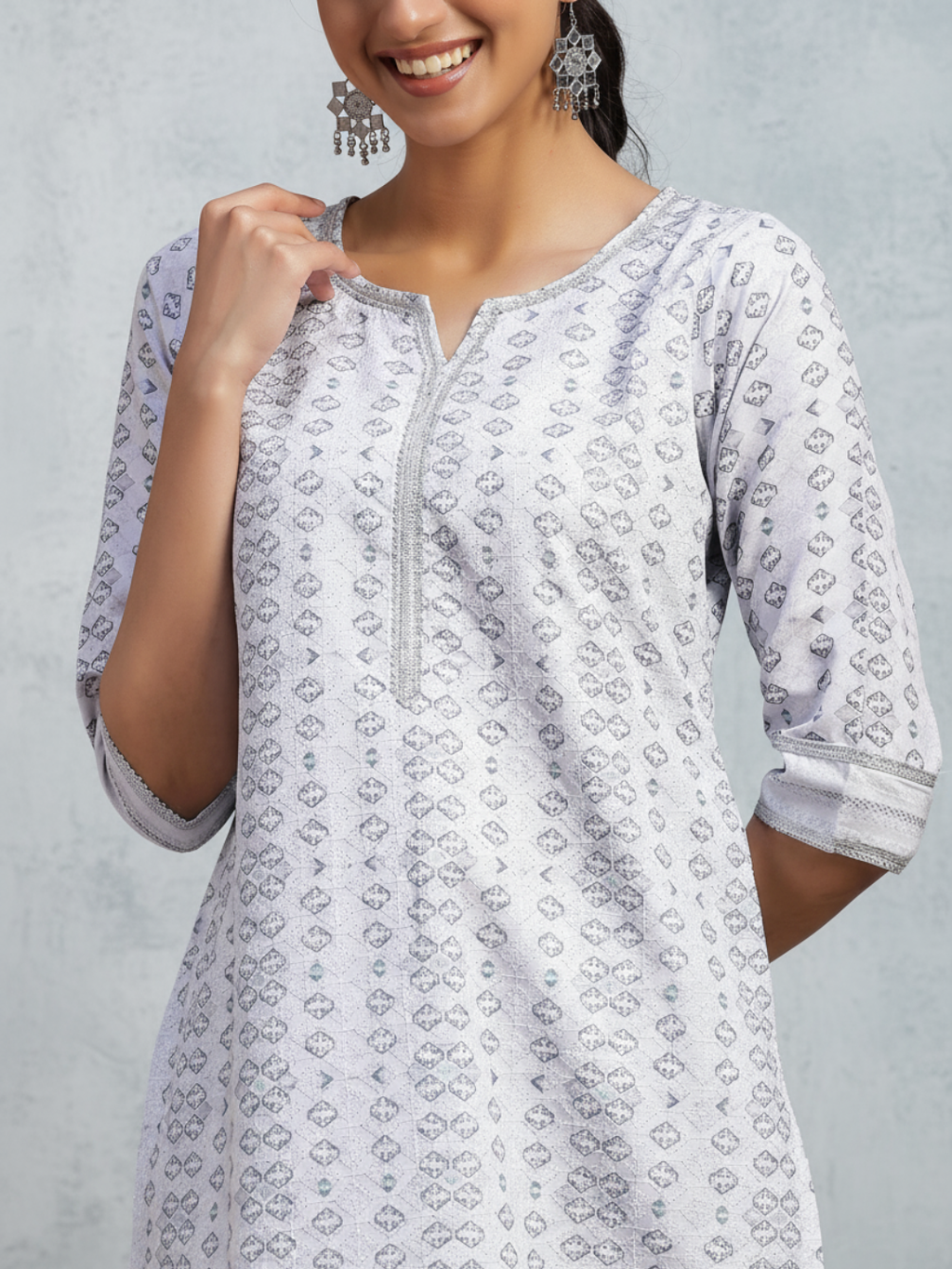 Grey Embroidered Cotton Blend Straight Suit With Dupatta