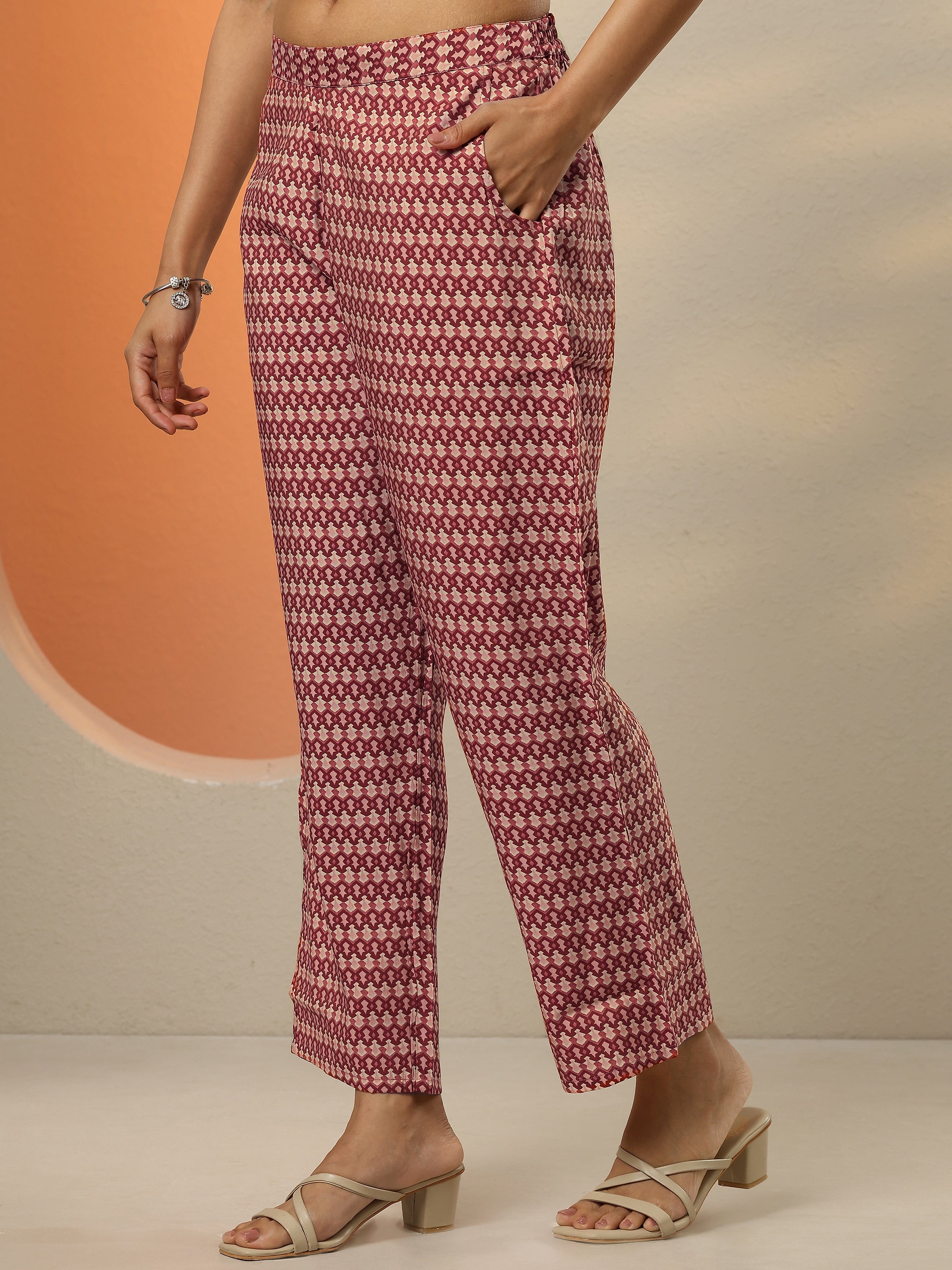 Maroon Printed Silk Blend Straight Suit With Dupatta