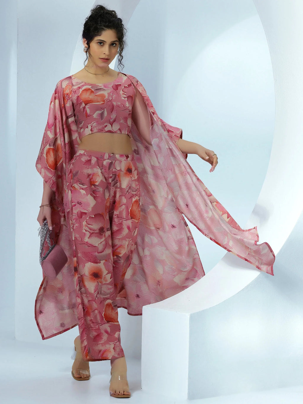 Peach Printed Cotton 3 Piece Co-Ords