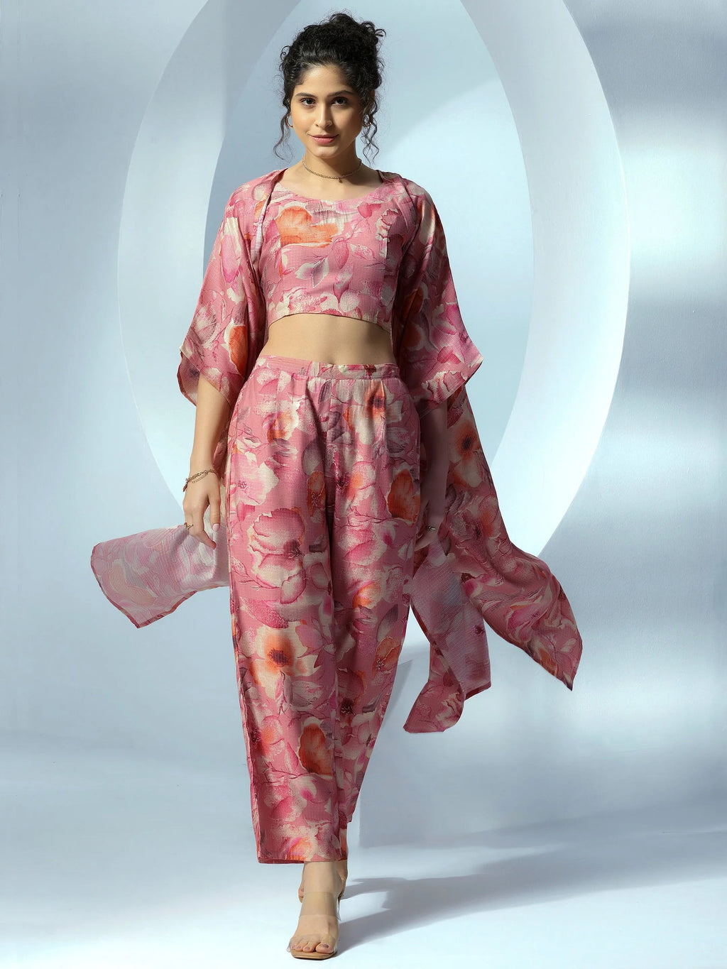 Peach Printed Cotton 3 Piece Co-Ords
