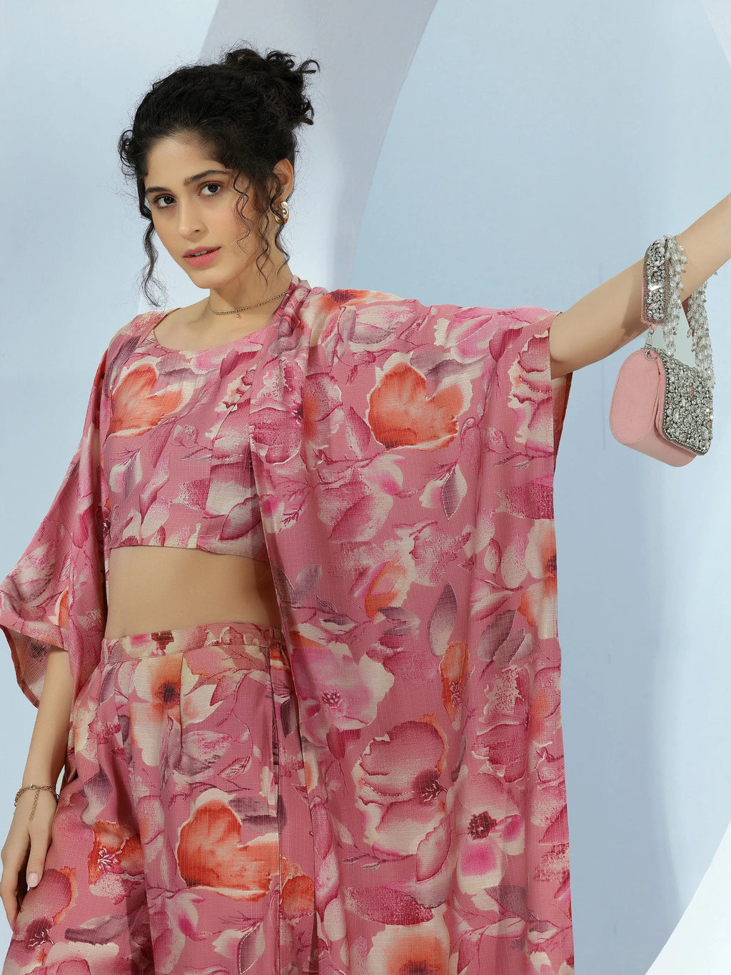 Peach Printed Cotton 3 Piece Co-Ords