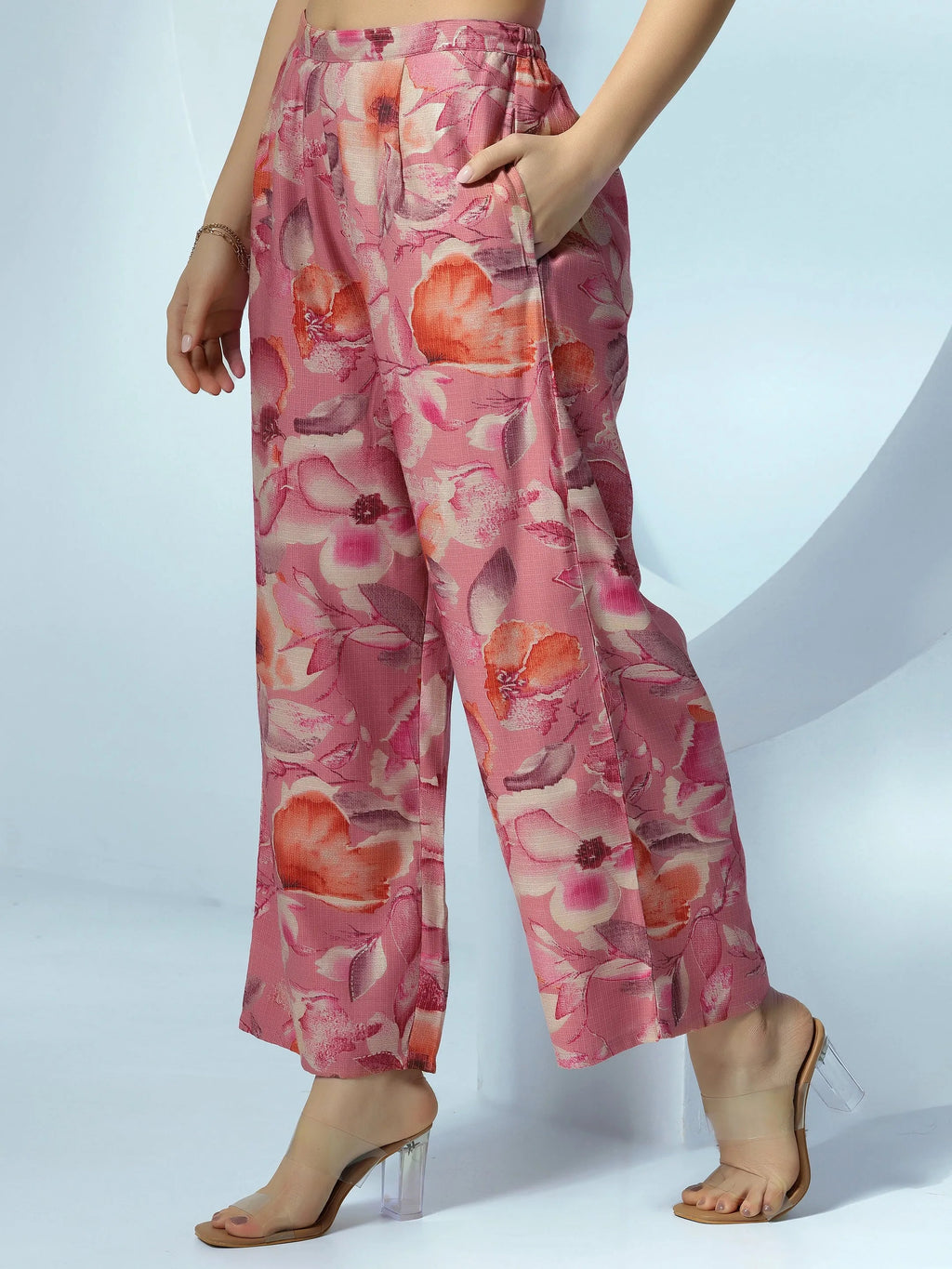 Peach Printed Cotton 3 Piece Co-Ords