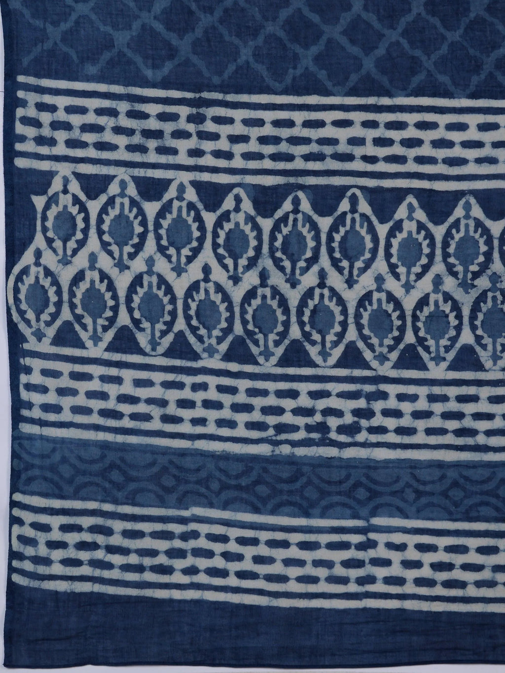 Blue Printed Cotton Straight Suit With Dupatta