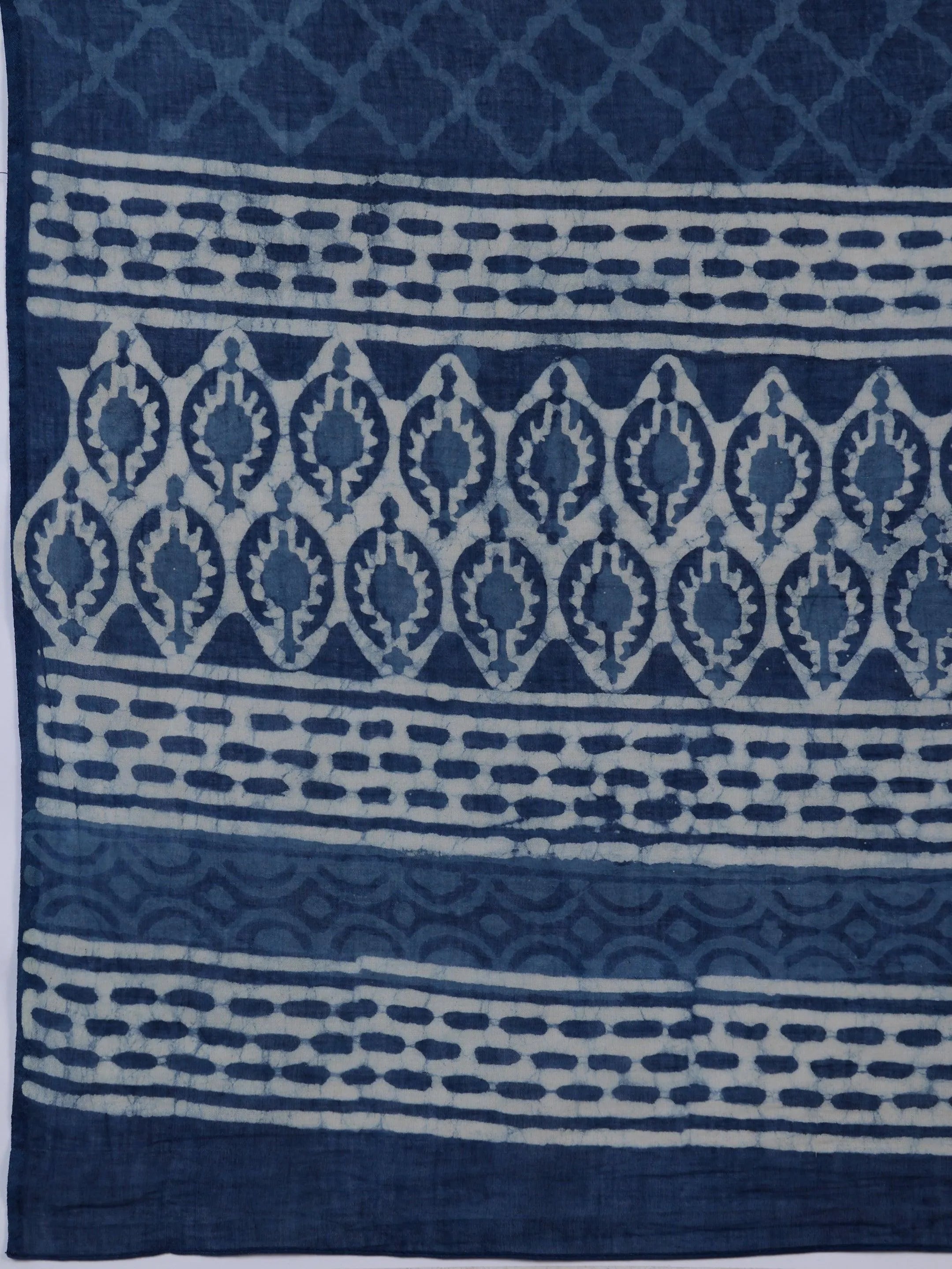 Blue Printed Cotton Straight Suit With Dupatta