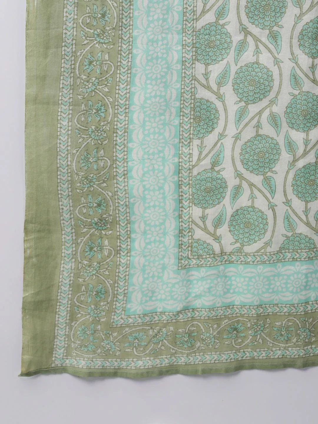 Green Printed Cotton Straight Suit With Dupatta