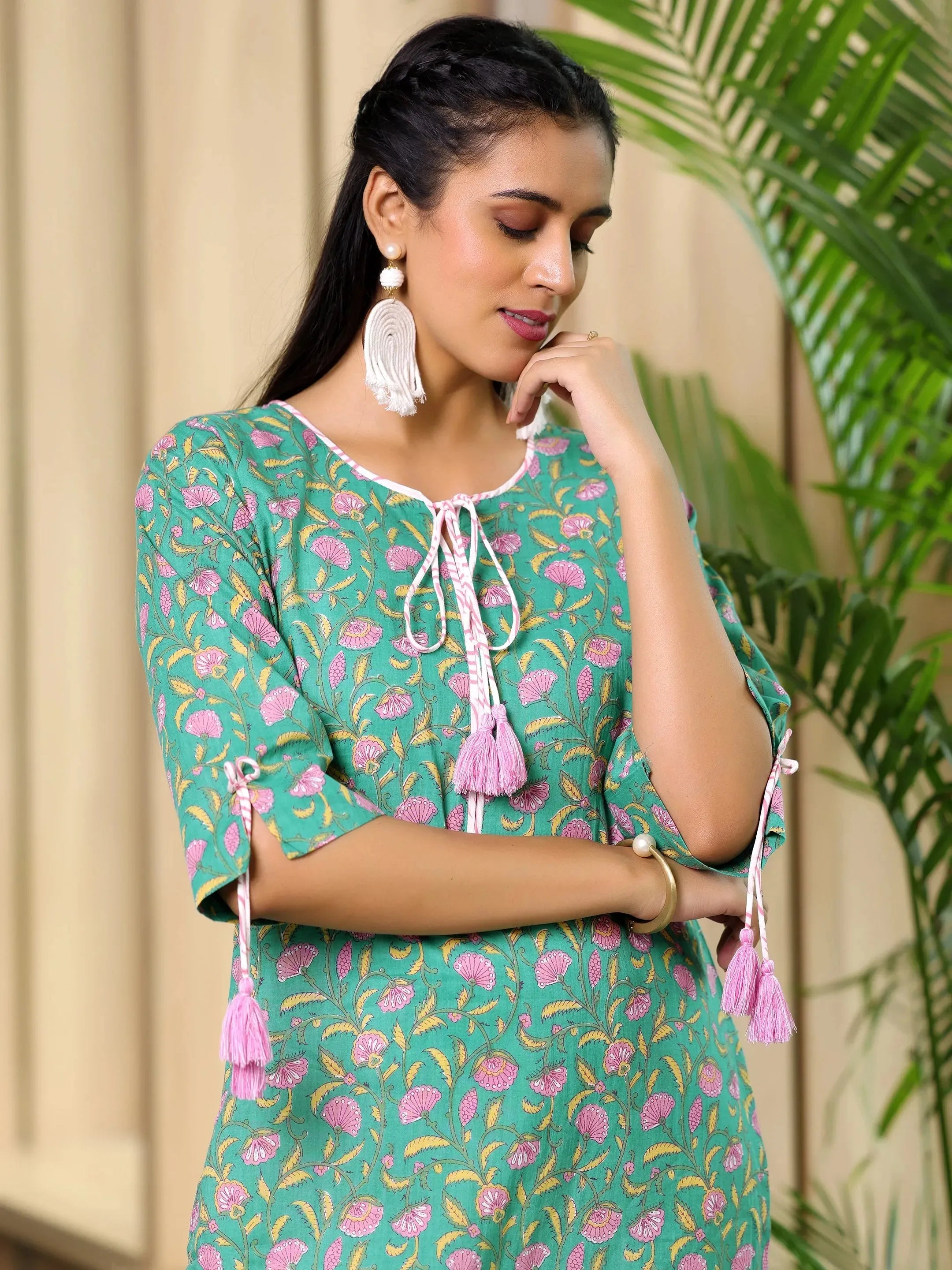 Green Printed Cotton Straight Suit With Dupatta