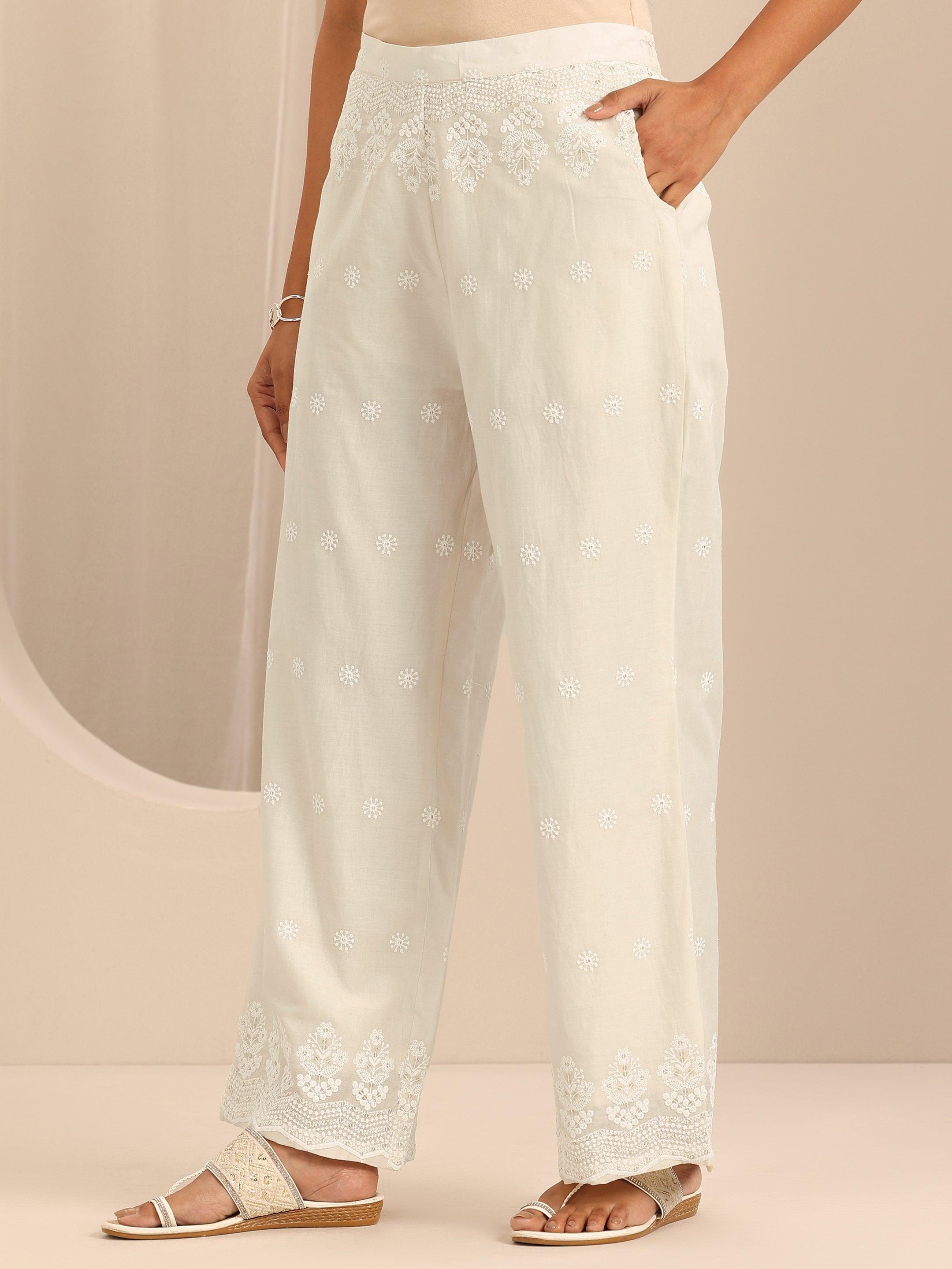 Off White Embroidered Cotton Co-Ords