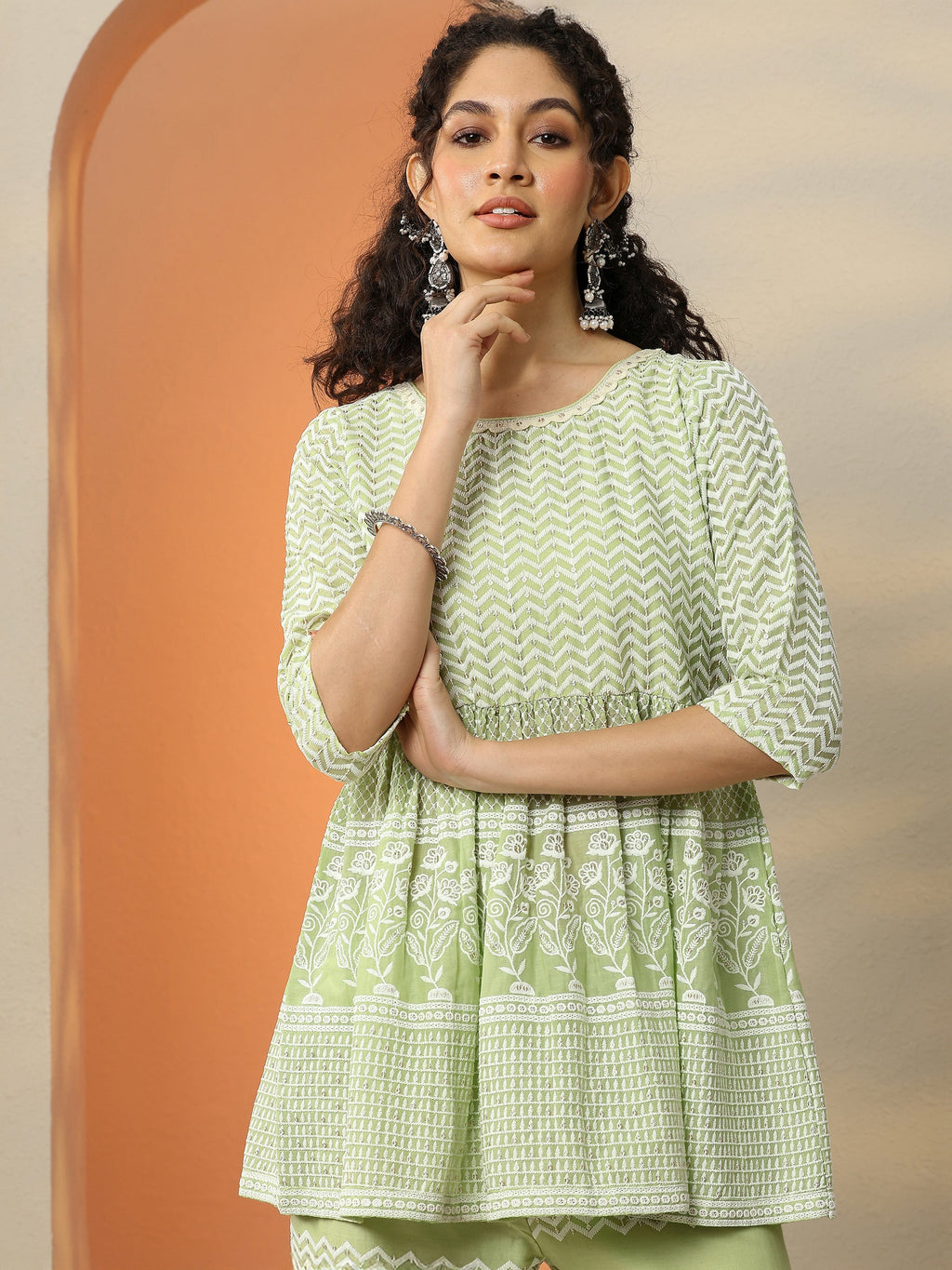 Green Embroidered Cotton Co-Ords