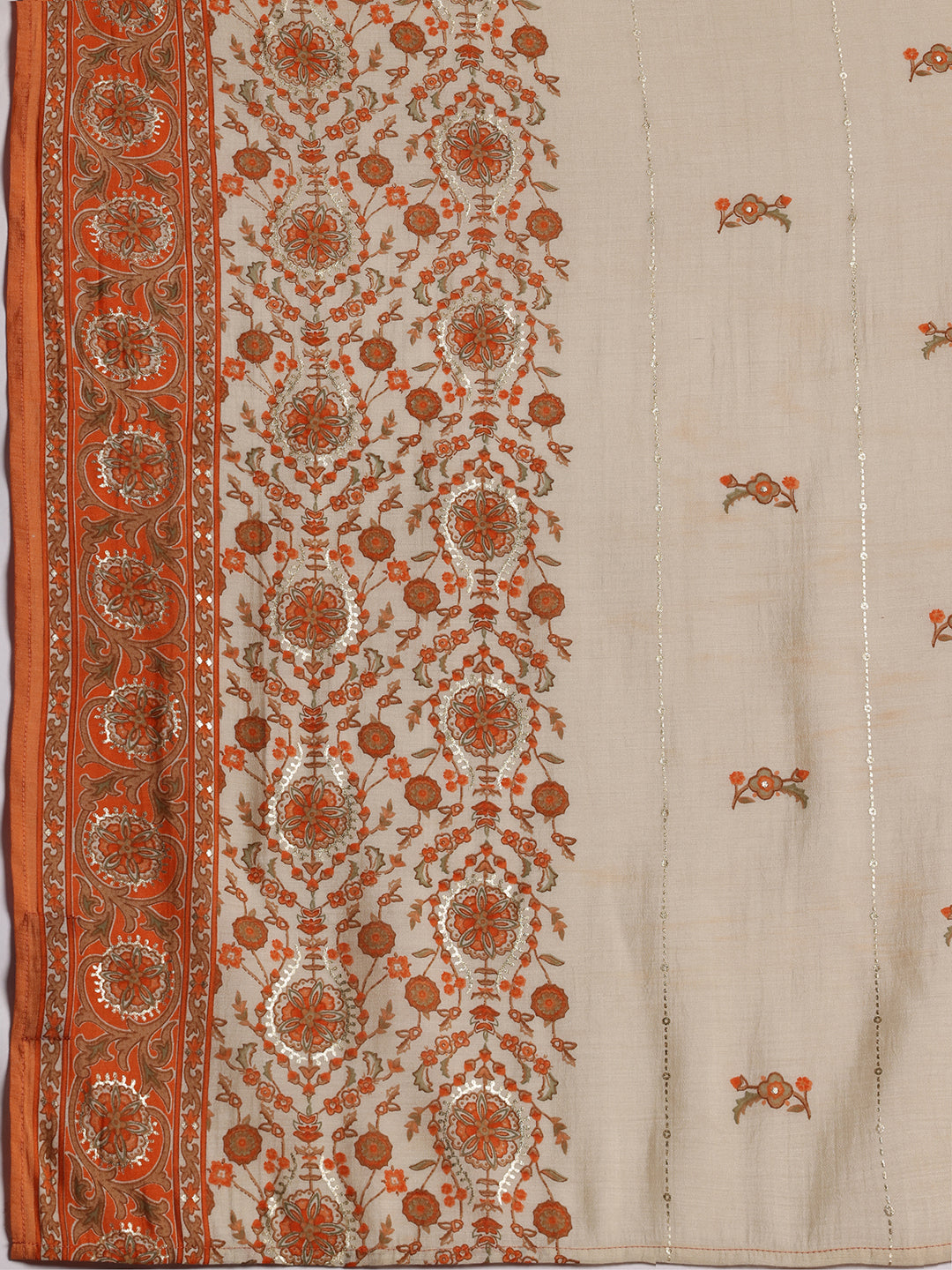 Orange Printed Silk Blend Straight Suit With Dupatta