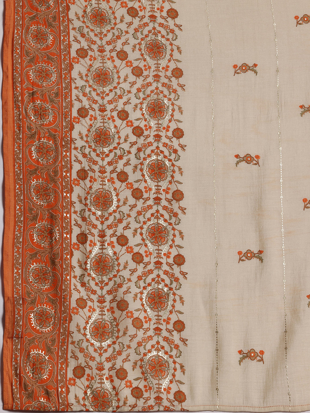 Orange Printed Silk Blend Straight Suit With Dupatta