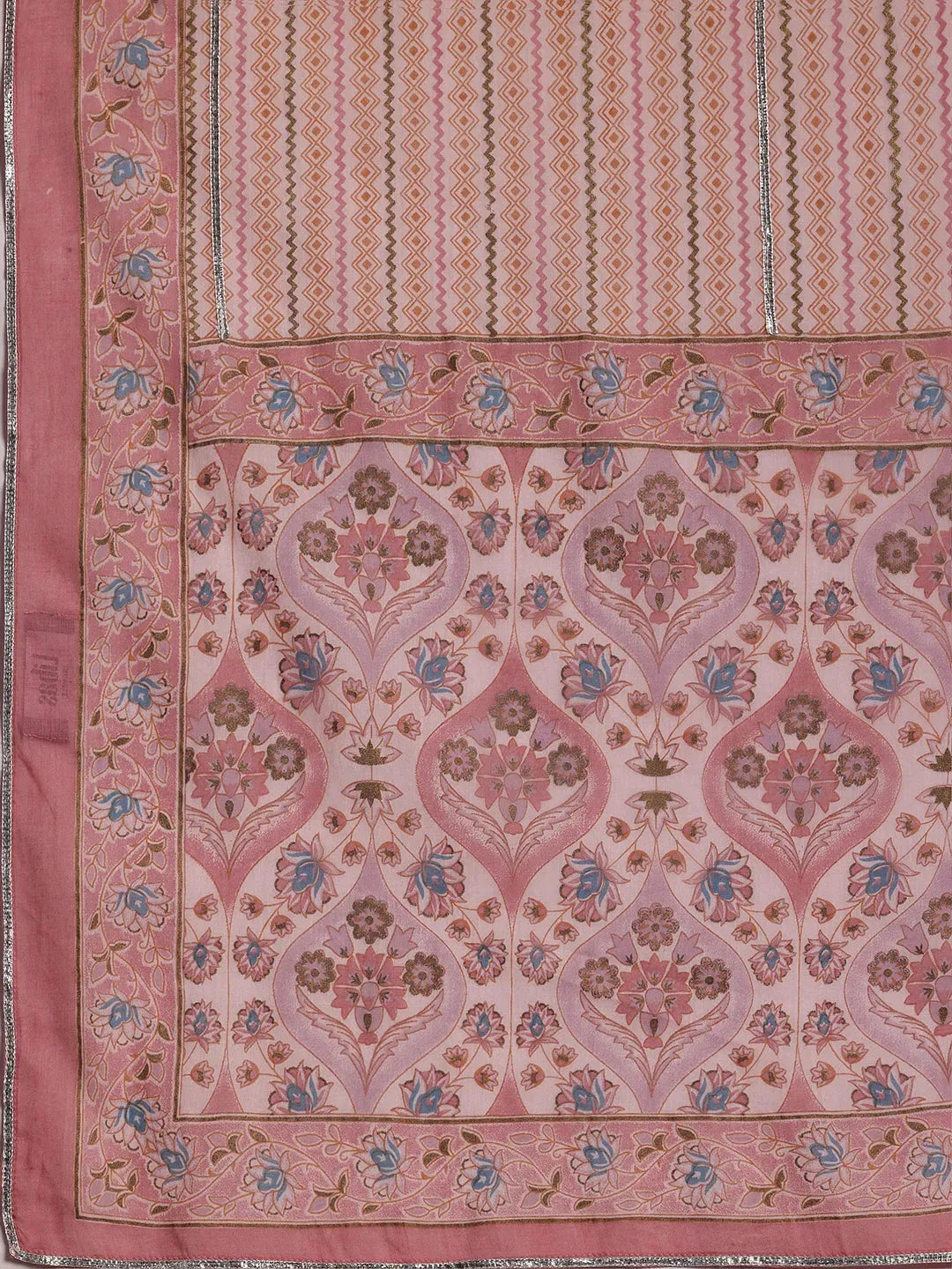 Pink Printed Cotton A-Line Kurta With Palazzos & Dupatta