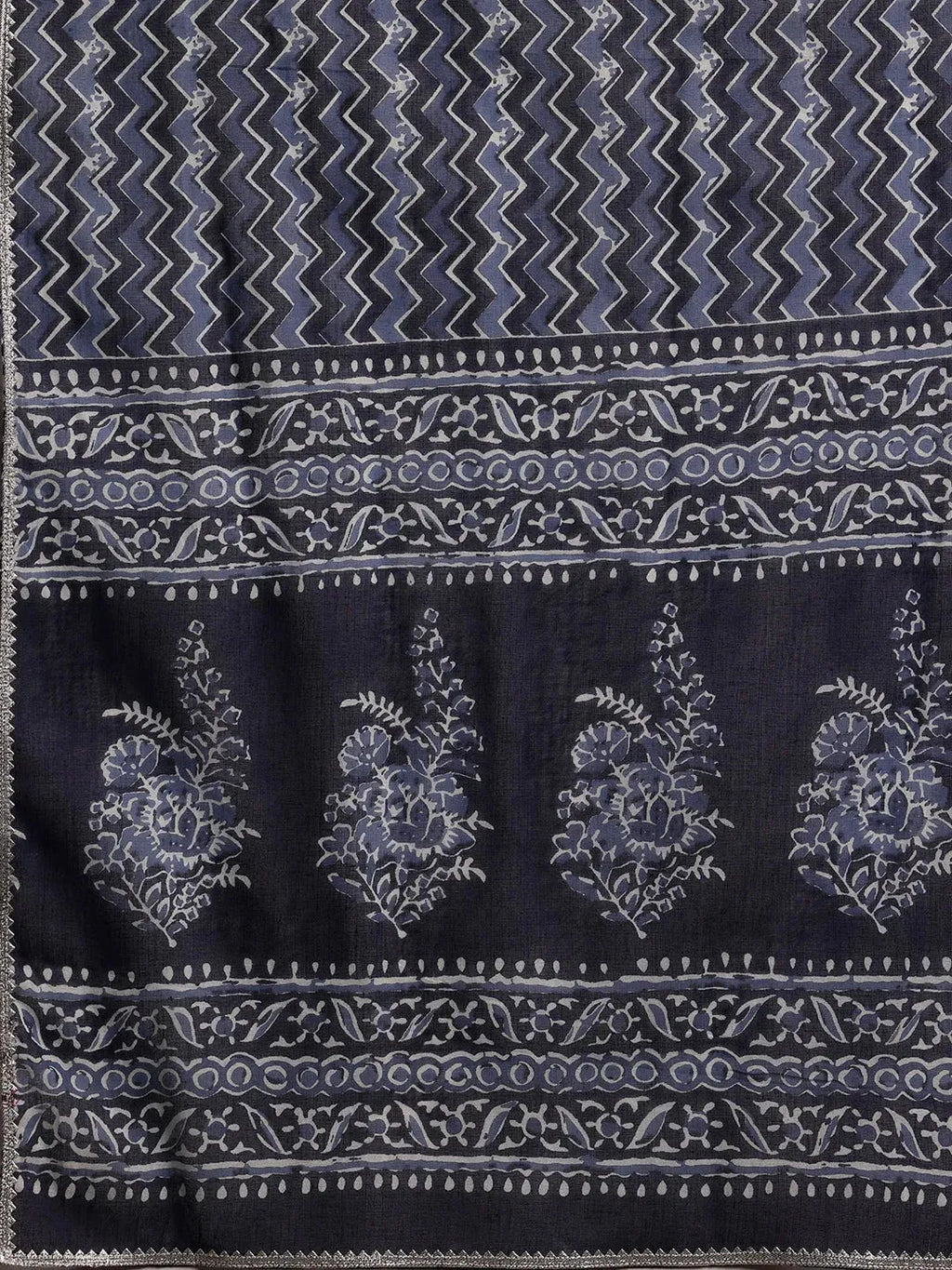 Indigo Printed Cotton Straight Suit With Dupatta
