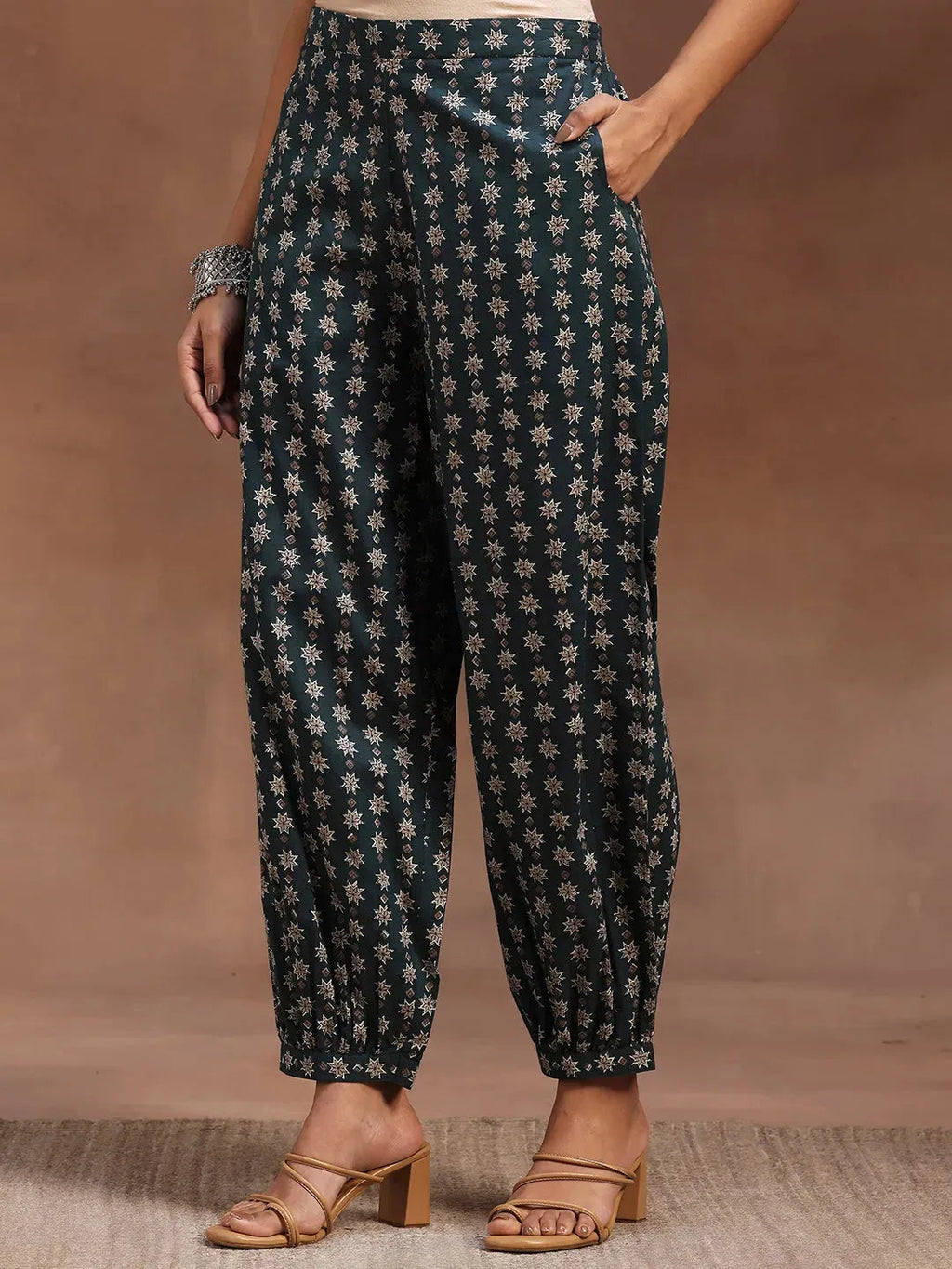 Green Printed Cotton Straight Suit With Dupatta