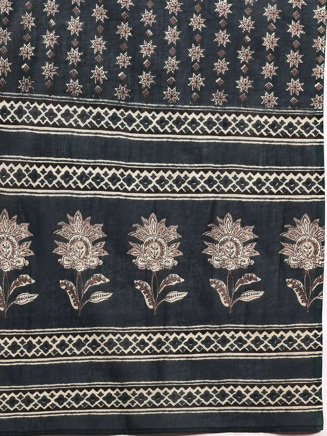 Green Printed Cotton Straight Suit With Dupatta