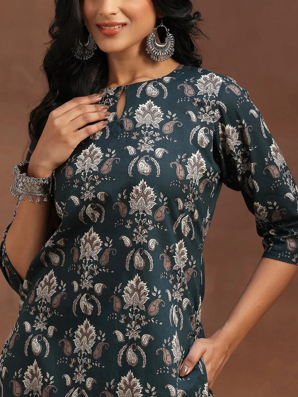 Green Printed Cotton Straight Suit With Dupatta